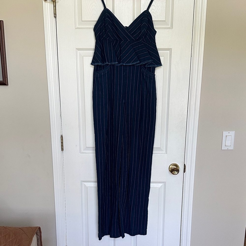 Anthropologie Navy Striped Jumpsuit